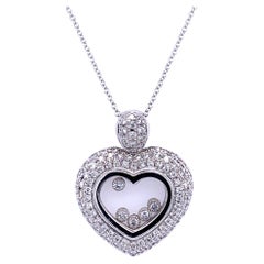 1.14 Ct Pave Set Diamond 14k Gold Chopard Inspired Heart Pendant W. 5 Diamonds