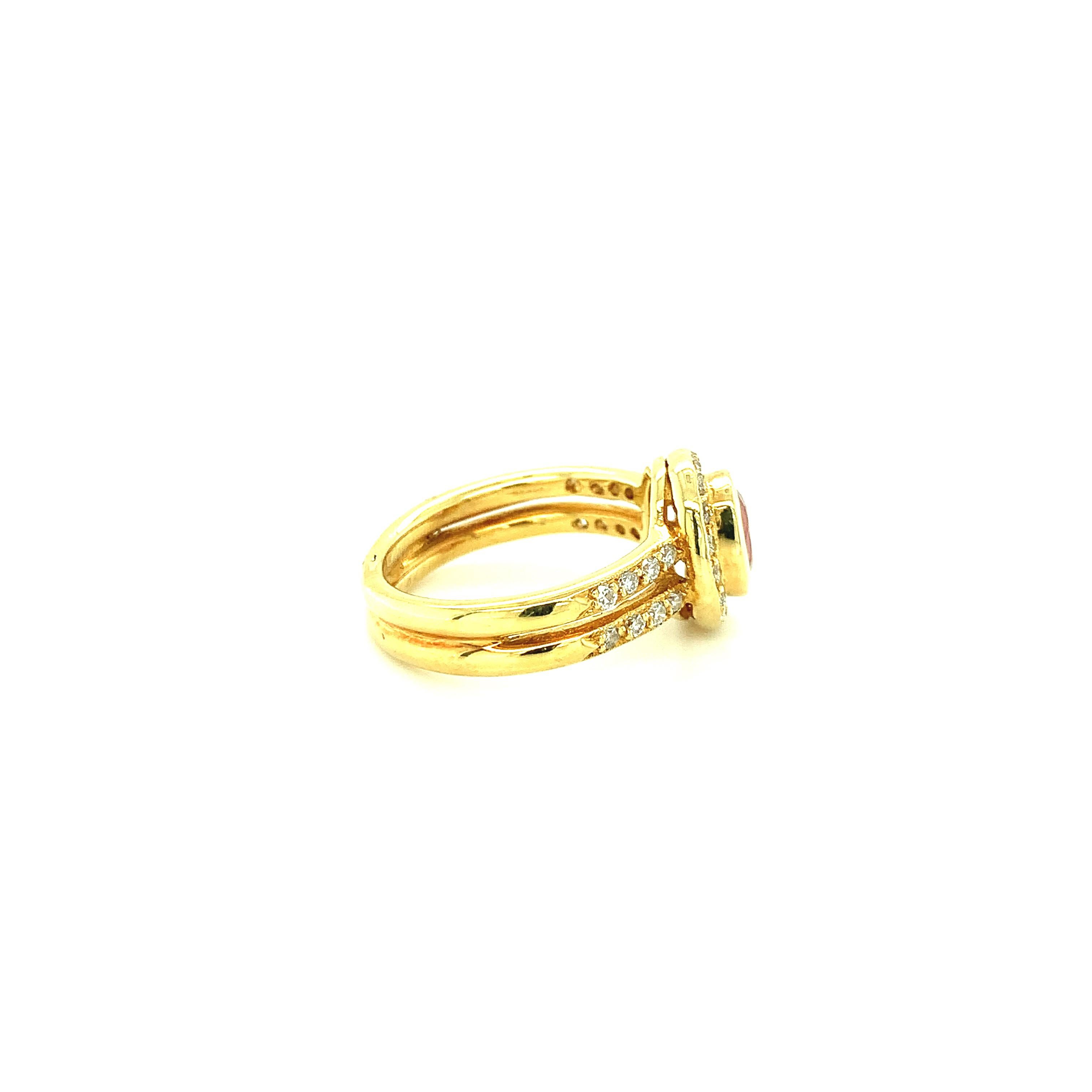 Bague 3 Pierres Or Jaune 18K - Saphir Ovale Bleu + 2 Diamants Ronds - Taille US 5.5 - Occasion De Luxe