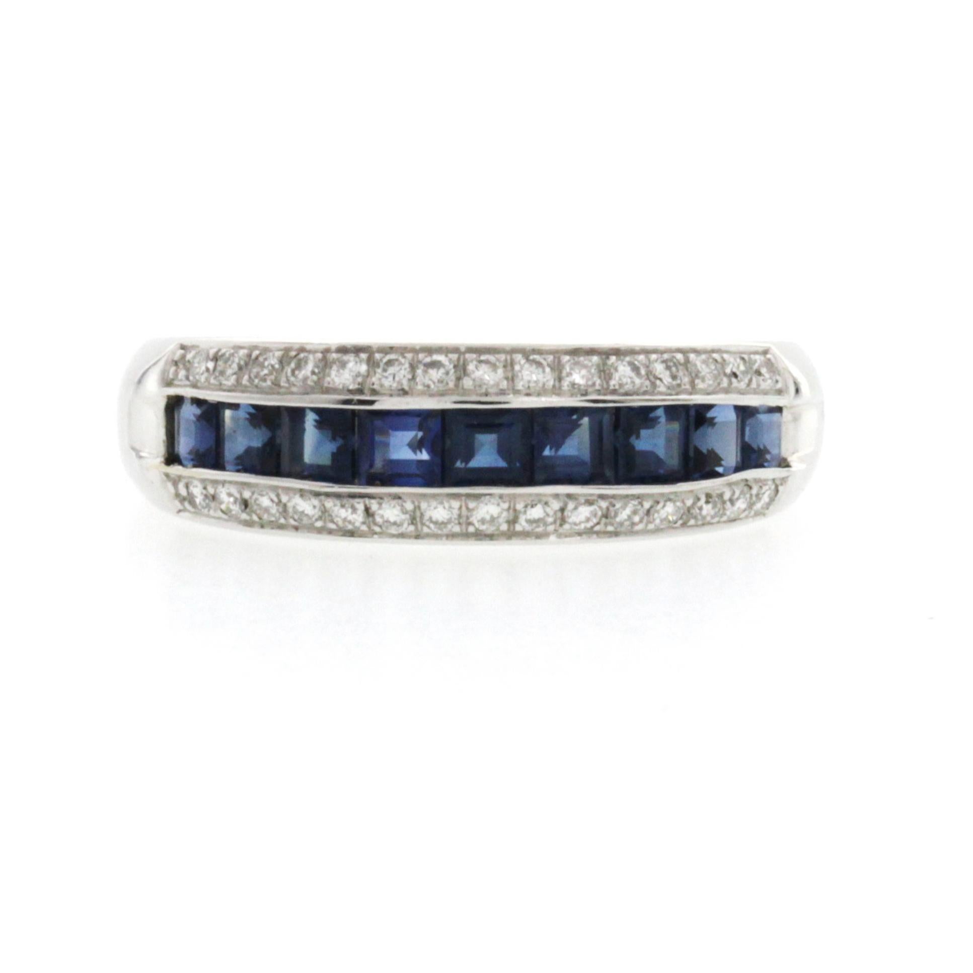 100% Authentic, 100% Customer Satisfaction

Top: 6 mm

Band Width: 3 mm

Metal: 18K White Gold 

Size: 6-8 ( Please message Us for your Size )

Hallmarks: 750

Total Weight: 4.8 Grams

Stone Type: 1.14 CT Natural Natural Sapphires & 0.30 G VS1 CT