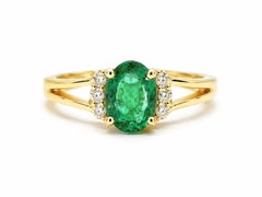 1.14 Ct Zambian Emerald Diamond Solitaire Band 14k Gold Emerald Solitaire Rings