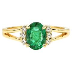 1.14 Ct Zambian Emerald Diamond Solitaire Band 14k Gold Emerald Solitaire Rings