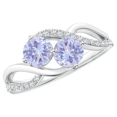 1.14 CTW Round Tanzanite Two Stone Bypass Ring with Diamonds in Sterling Silver