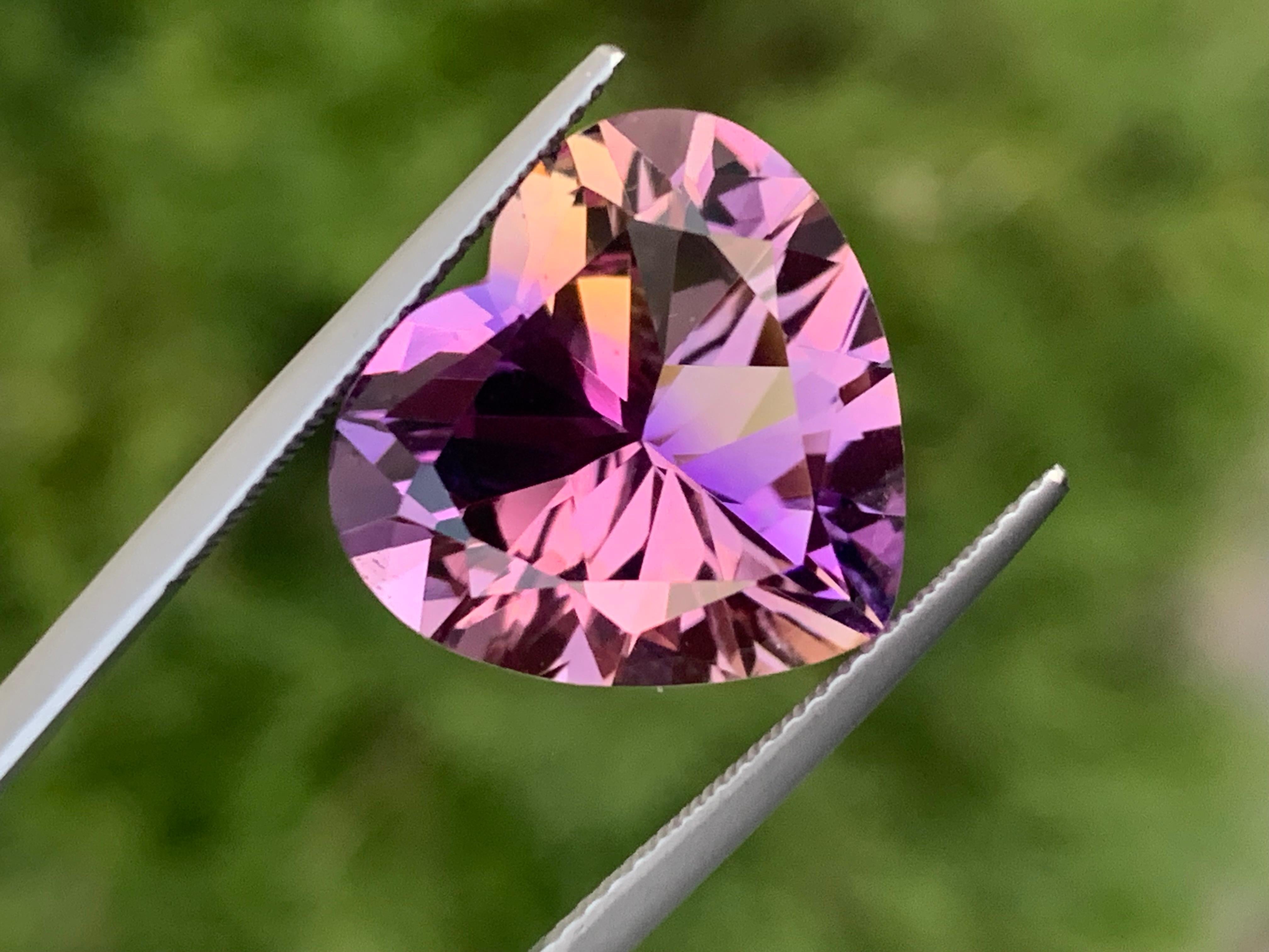 Arts and Crafts 11.40 Carat AAA Quality Heart Shape Loose Ametrine Gemstone from Bolivia For Sale
