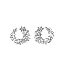 11.40 Carat Natural Diamond Flower Cluster Stud Earrings In 18 Karat White Gold.