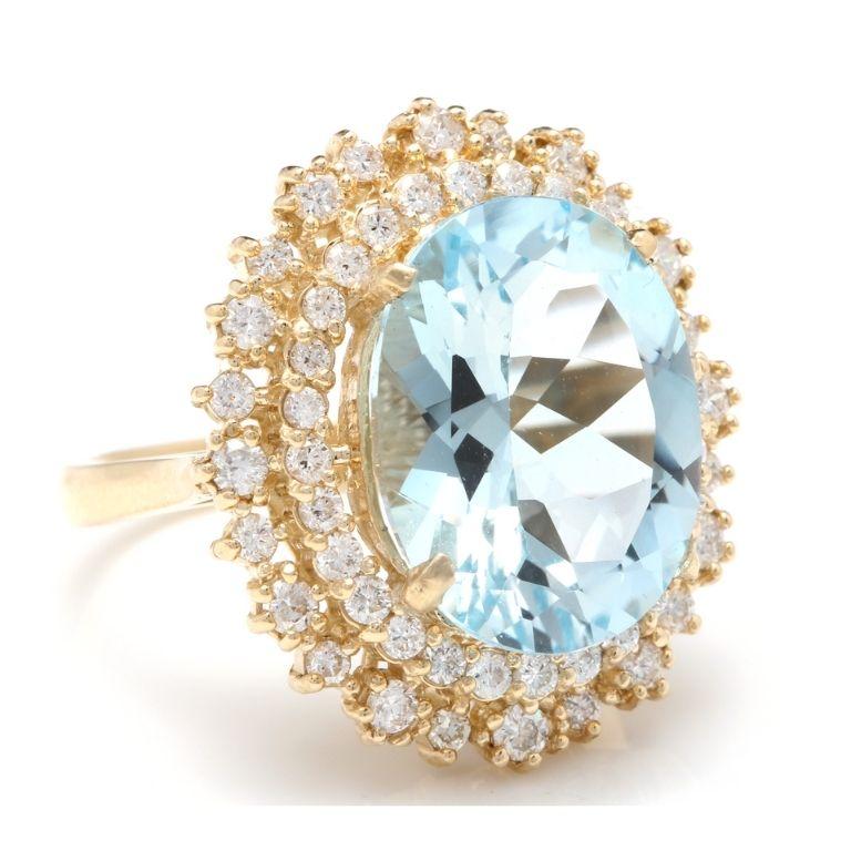 11.40 Carats Exquisite Natural Aquamarine and Diamond 14K Solid Yellow Gold Ring

Total Natural Aquamarine Weight is: Approx. 10.00 Carats

Aquamarine Treatment: Heat

Aquamarine Measures: Approx. 16.00 x 12.00mm

Natural Round Diamonds Weight: