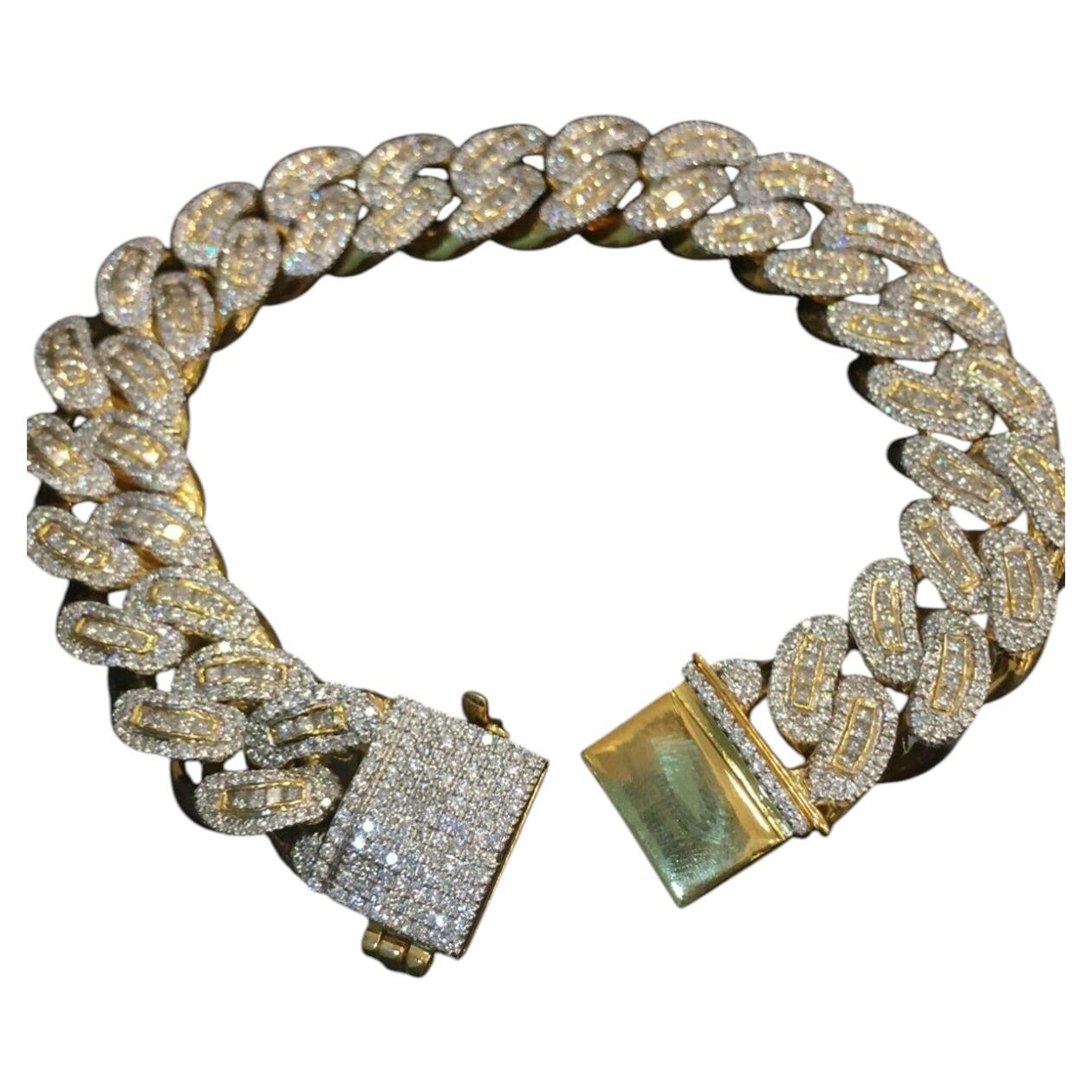 11,40 Karat F/VS1 Runde Prinzessin Diamanten Cuban Link Armband 14K Gelbgold