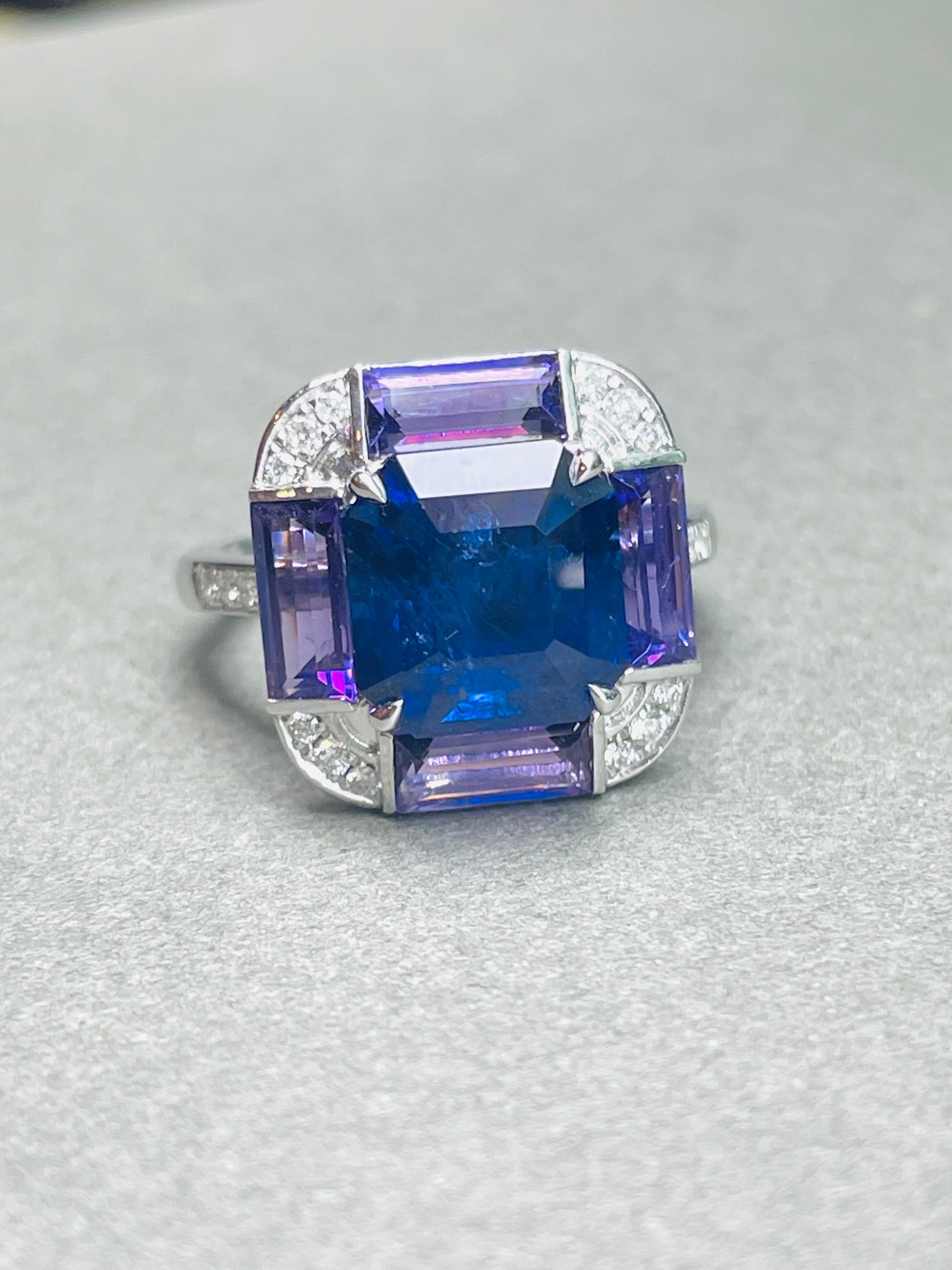 11,40 Gramm natürlicher Saphir Ring PT Gold mit natürlichem Amethyst und Diamant im Angebot 6