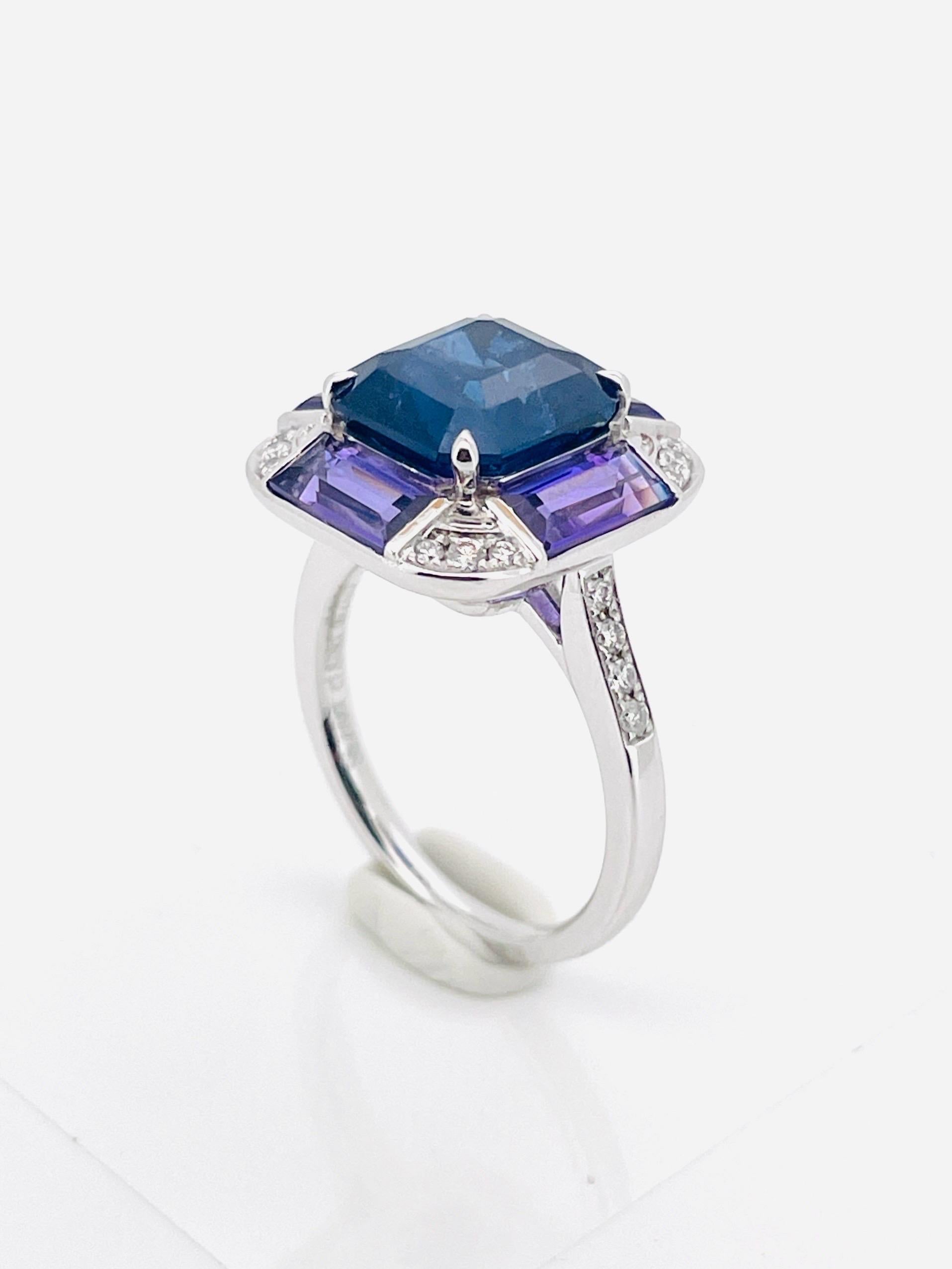 11,40 Gramm natürlicher Saphir Ring PT Gold mit natürlichem Amethyst und Diamant im Angebot 8