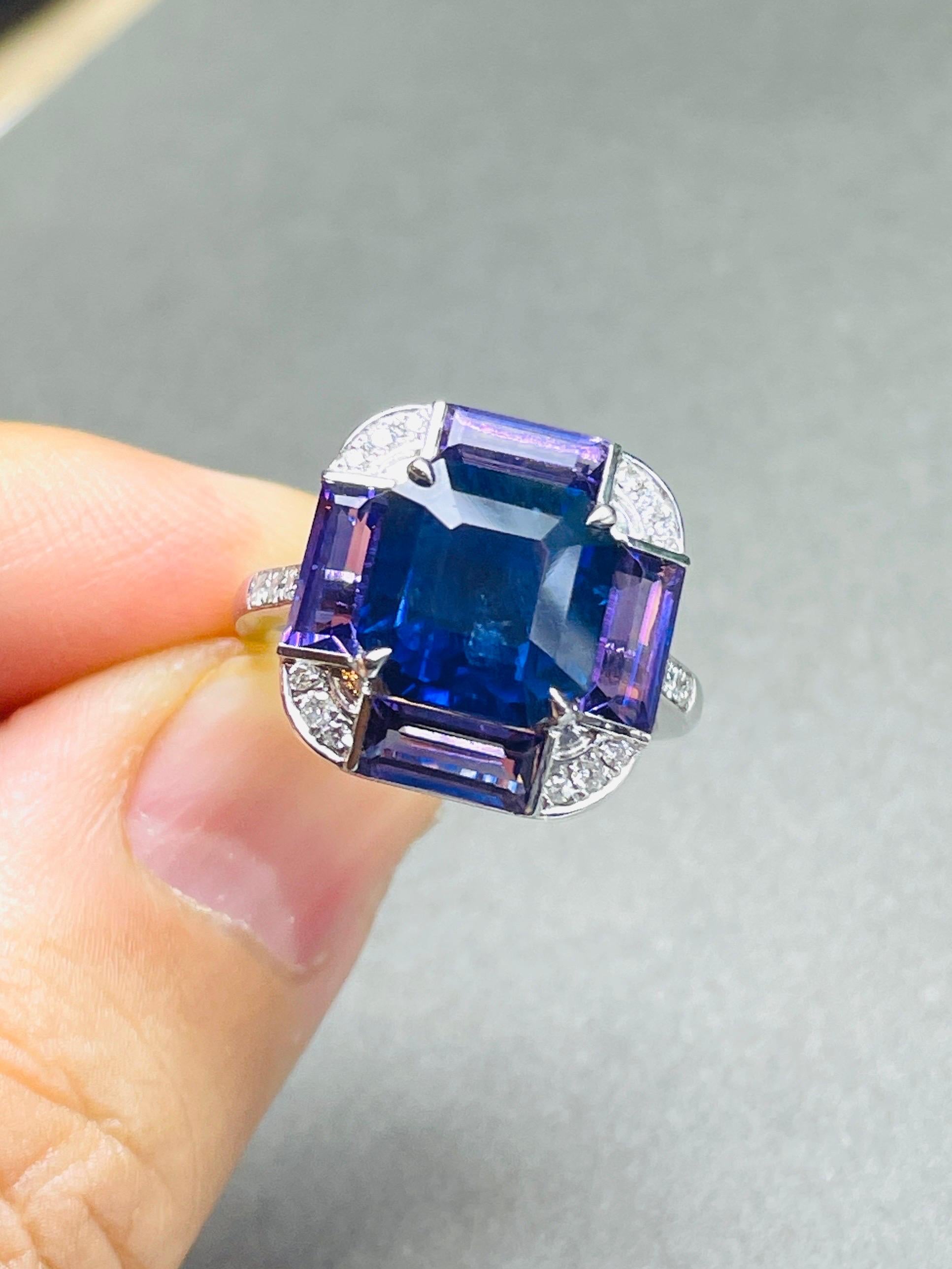 11,40 Gramm natürlicher Saphir Ring PT Gold mit natürlichem Amethyst und Diamant im Angebot 9
