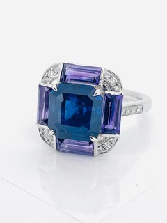11.40 Gram PT Gold Ring Natural Sapphire with Amethyst and Diamond