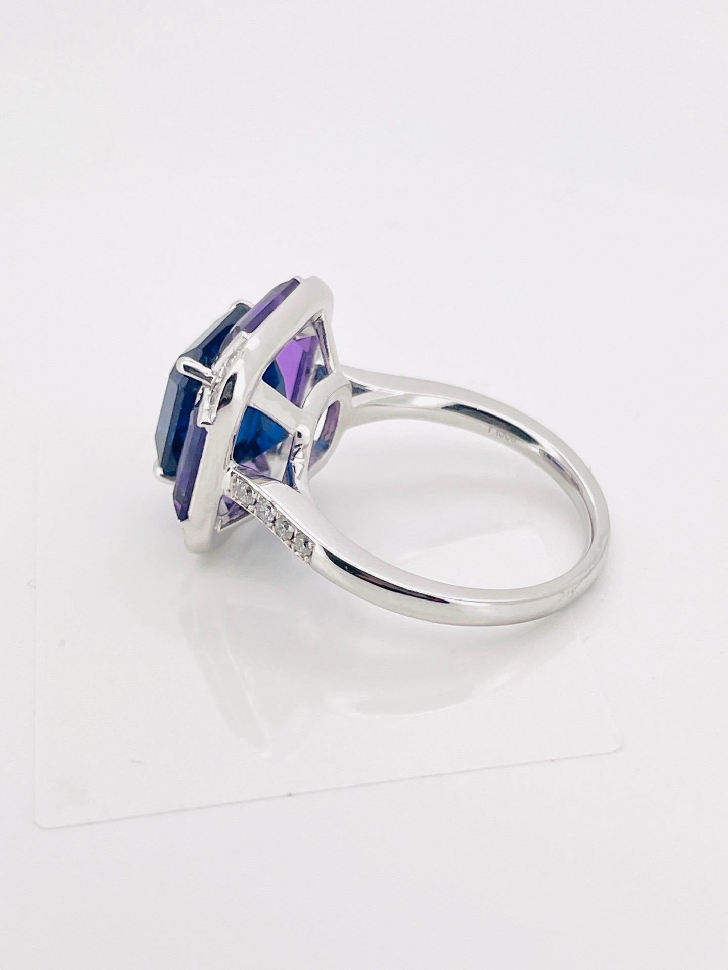 11,40 Gramm natürlicher Saphir Ring PT Gold mit natürlichem Amethyst und Diamant im Angebot 3