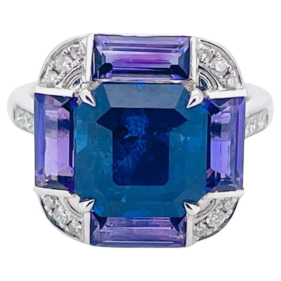 11,40 Gramm natürlicher Saphir Ring PT Gold mit natürlichem Amethyst und Diamant im Angebot