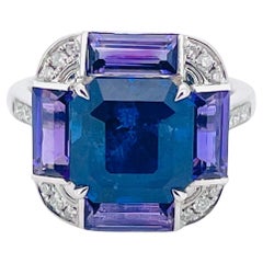 11.40 Gram Natural Sapphire Ring PT Gold with Natural Amethyst and Diamond