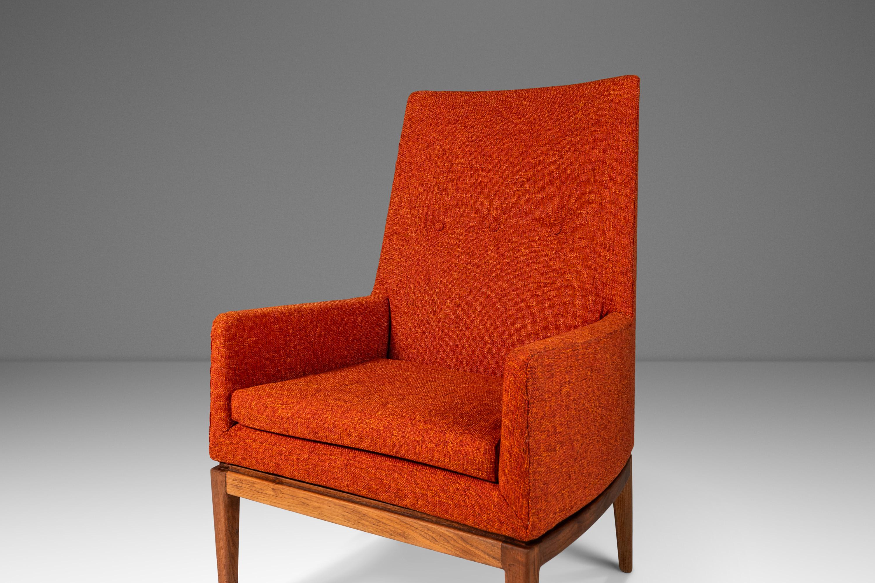 1140 High-Back Lounge Chair in Walnut and New Upholstery by Jens Risom, c. 1960s 4