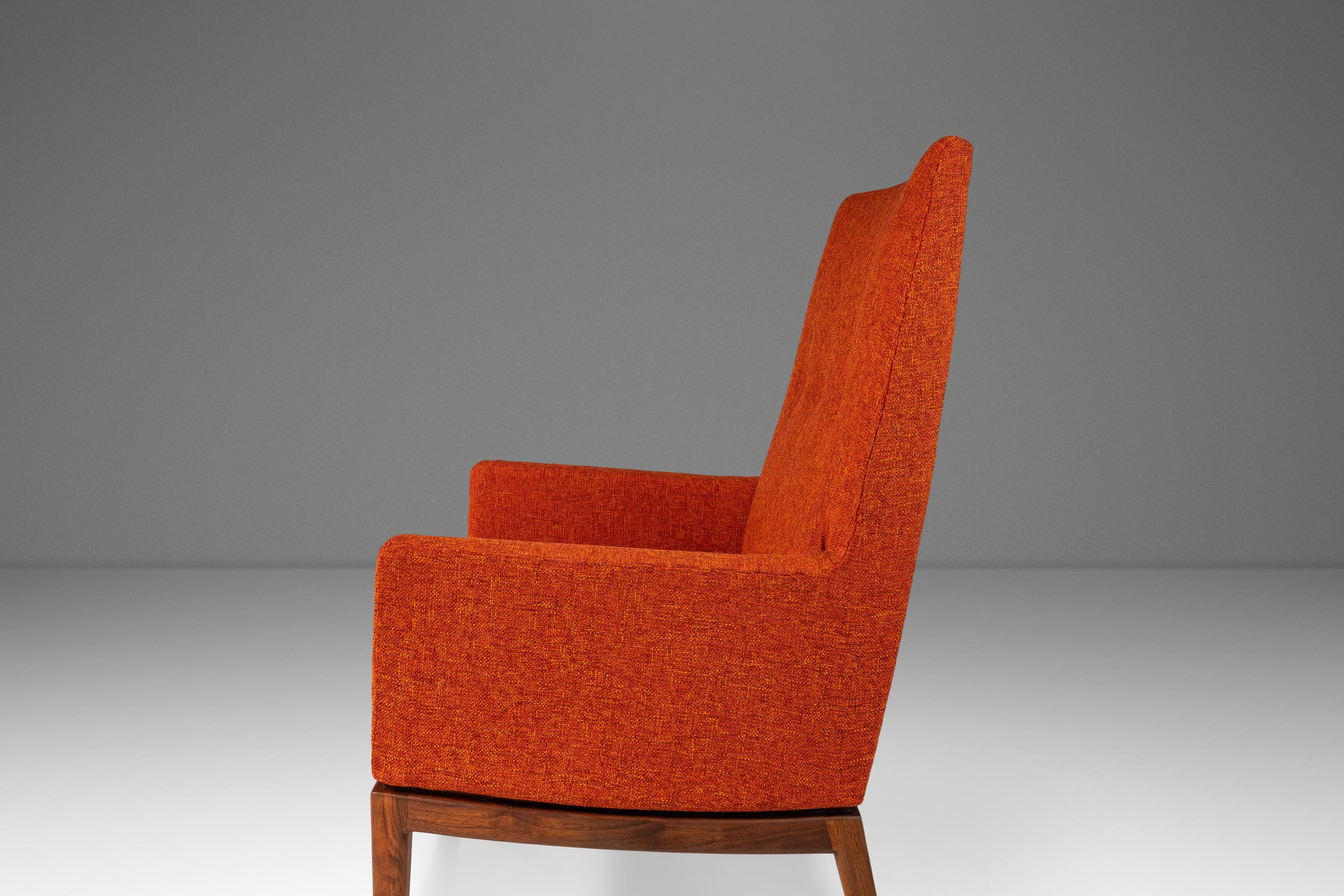 1140 High-Back Lounge Chair in Walnut and New Upholstery by Jens Risom, c. 1960s 5