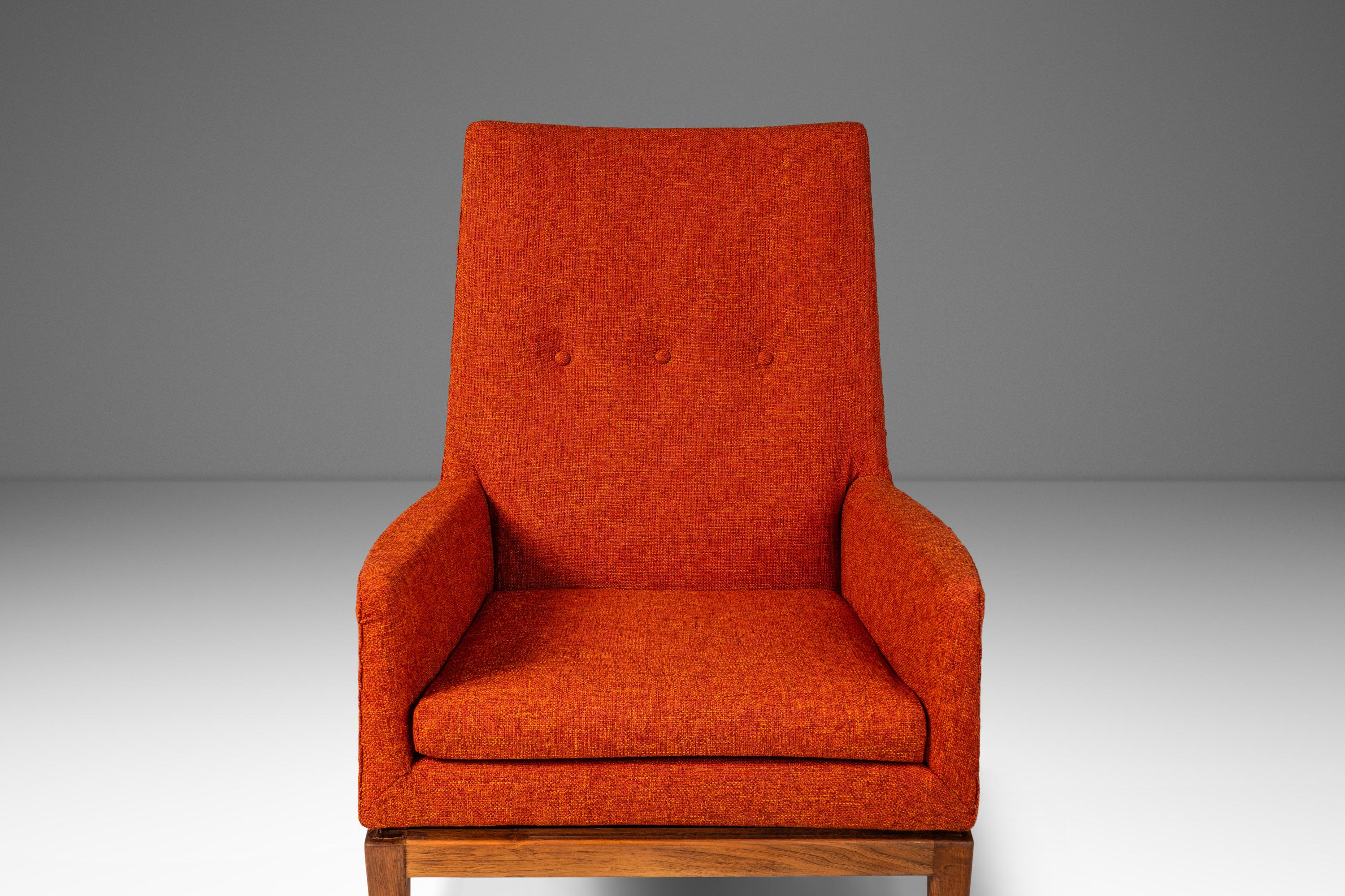1140 High-Back Lounge Chair in Walnut and New Upholstery by Jens Risom, c. 1960s 9