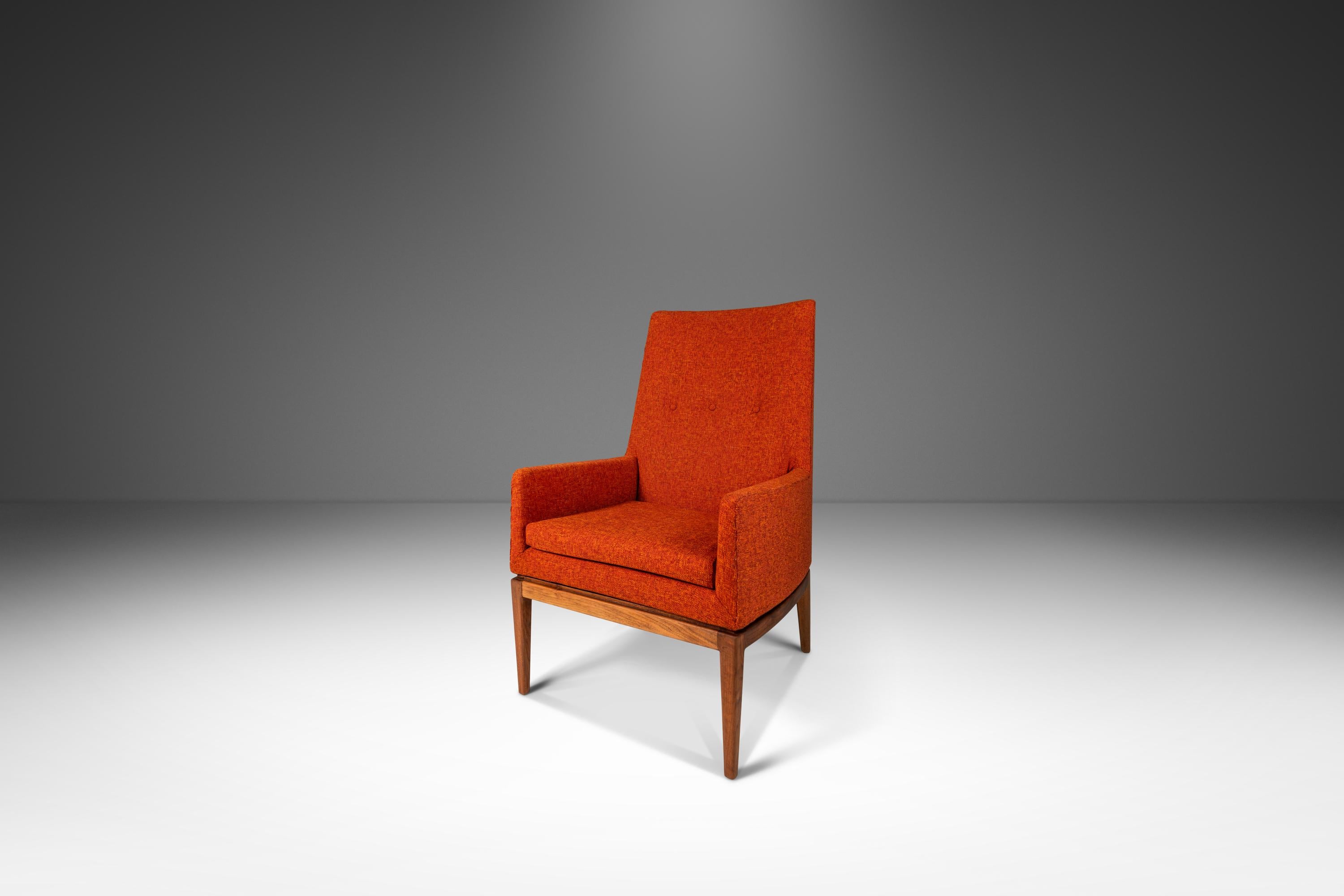 Mid-Century Modern 1140 High-Back Lounge Chair in Walnut and New Upholstery by Jens Risom, c. 1960s