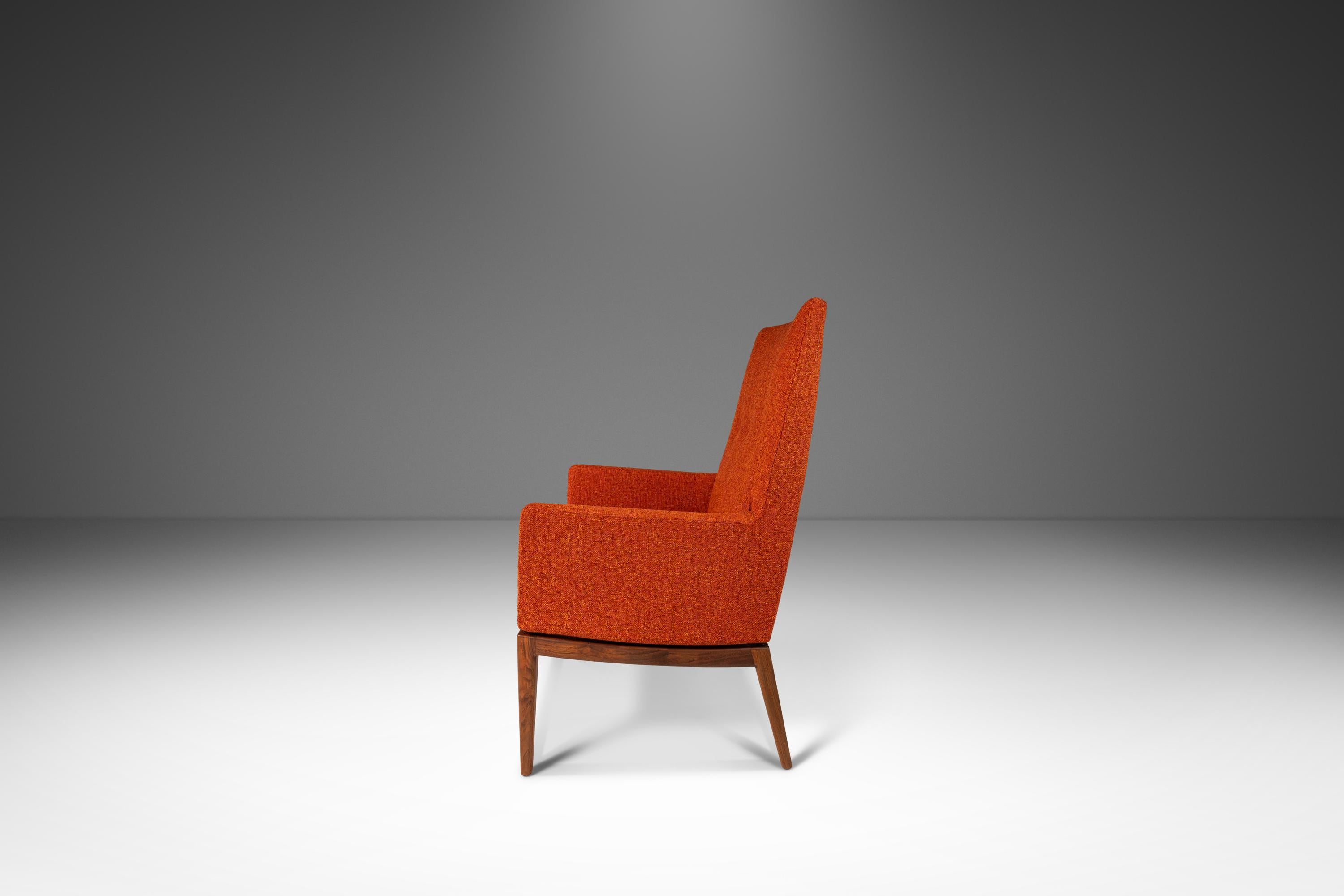 American 1140 High-Back Lounge Chair in Walnut and New Upholstery by Jens Risom, c. 1960s