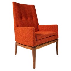 1140 High-Back Lounge Chair in Walnut and New Upholstery by Jens Risom, c. 1960s