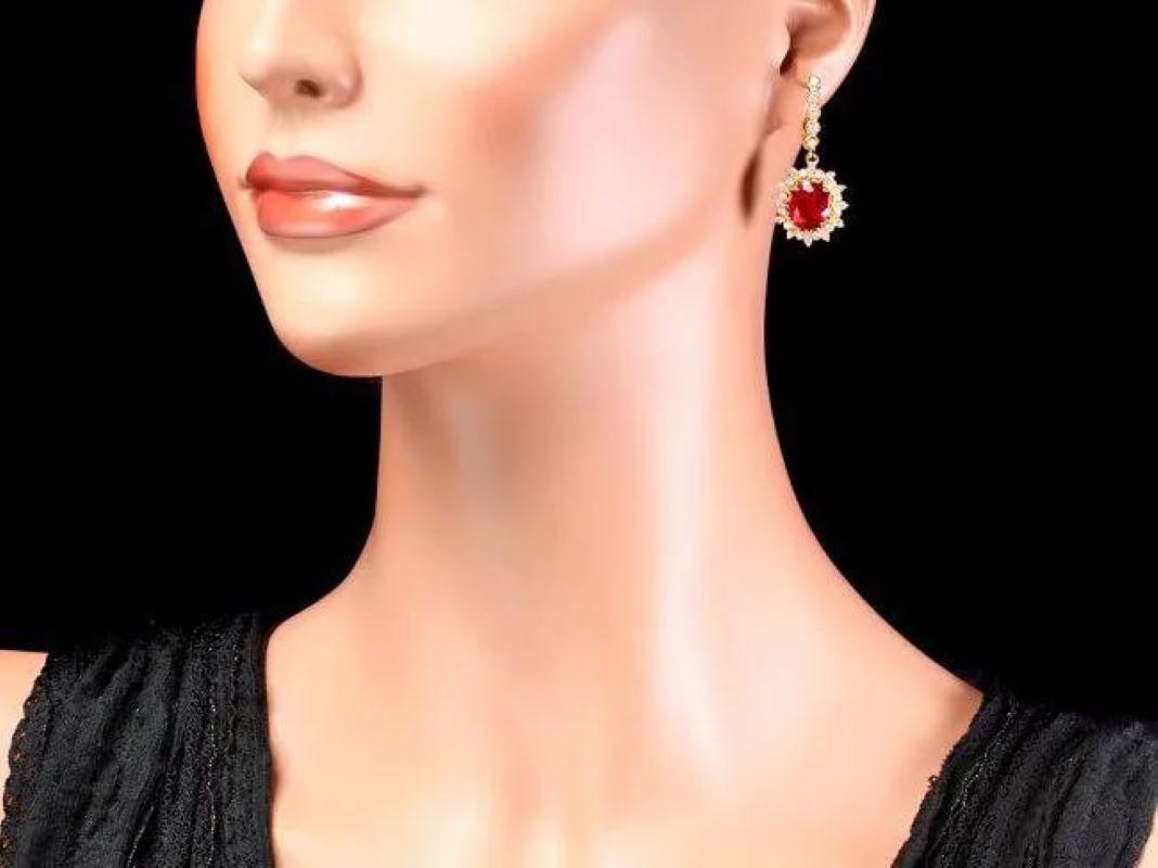 11.40Ct Natural Ruby and Diamond 14K Solid Yellow Gold Earrings In New Condition For Sale In Los Angeles, CA