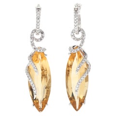 11.40ctw Marquise Citrine Diamond Dangle Earrings, 14kt White Gold