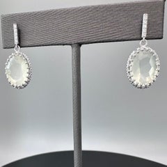 11.41 carat moonstone, diamond, & 14k white gold earring set by Glitter and Gold
