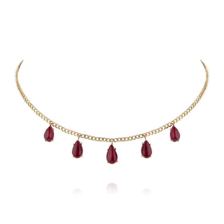 Our new Pear-Shaped Ruby Drops. Weighing a total of 11.14 carats, these gems in yellow gold are perfect for any occasion.
