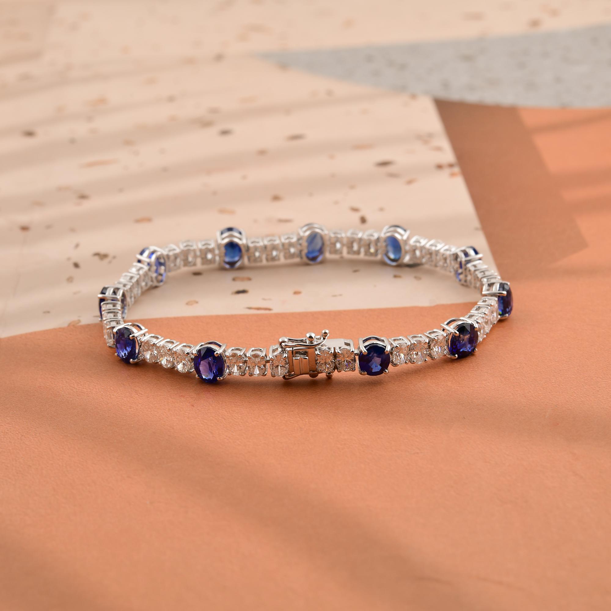 11.41Ct Zafiro Azul Natural 6.49Ct Diamante Pulsera Boda Oro Blanco 14k en Nuevo estado para la venta en Diera, Dubai