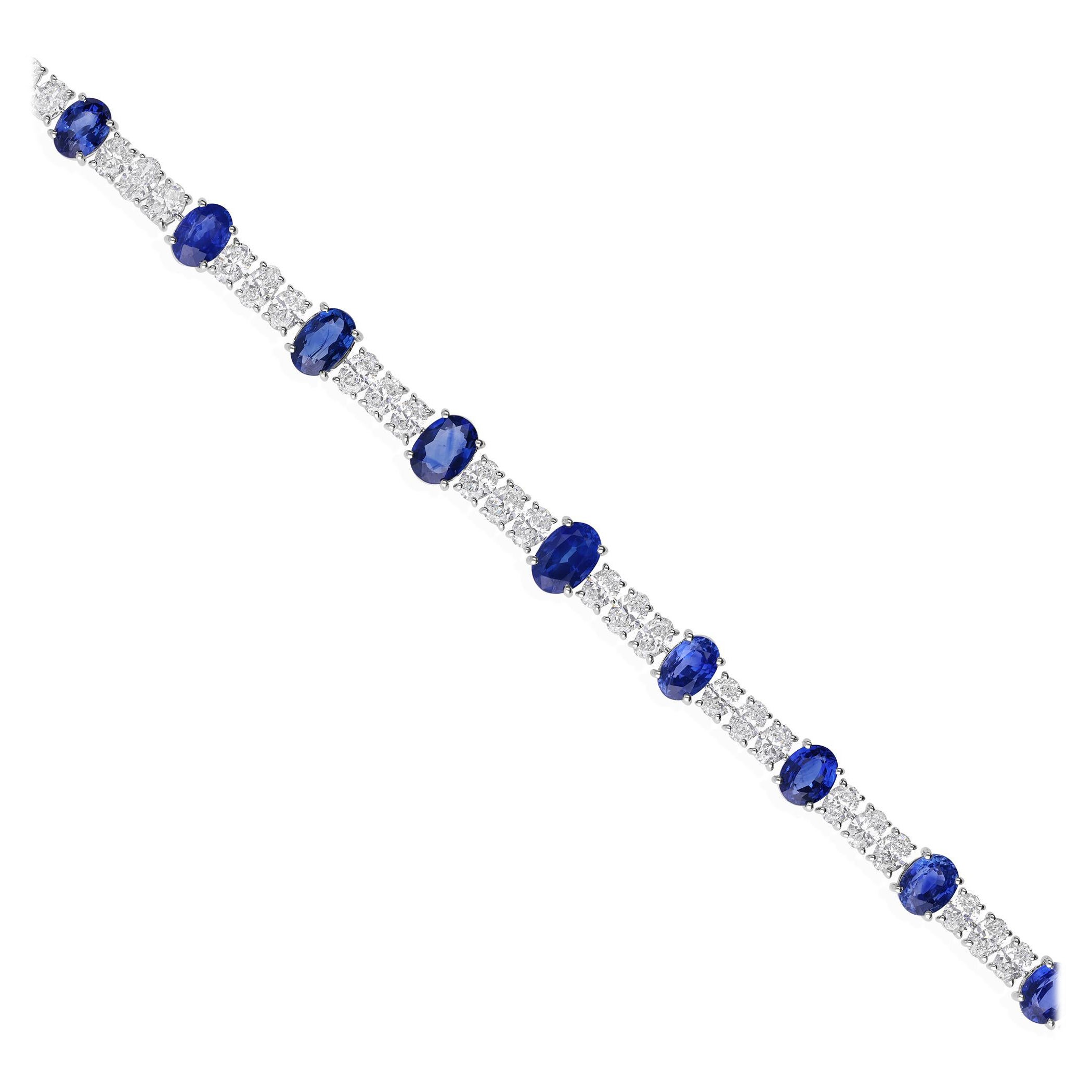 Bracciale con zaffiro blu naturale da 11,41 carati e diamanti da 6,49 carati in oro bianco 14k Whiting