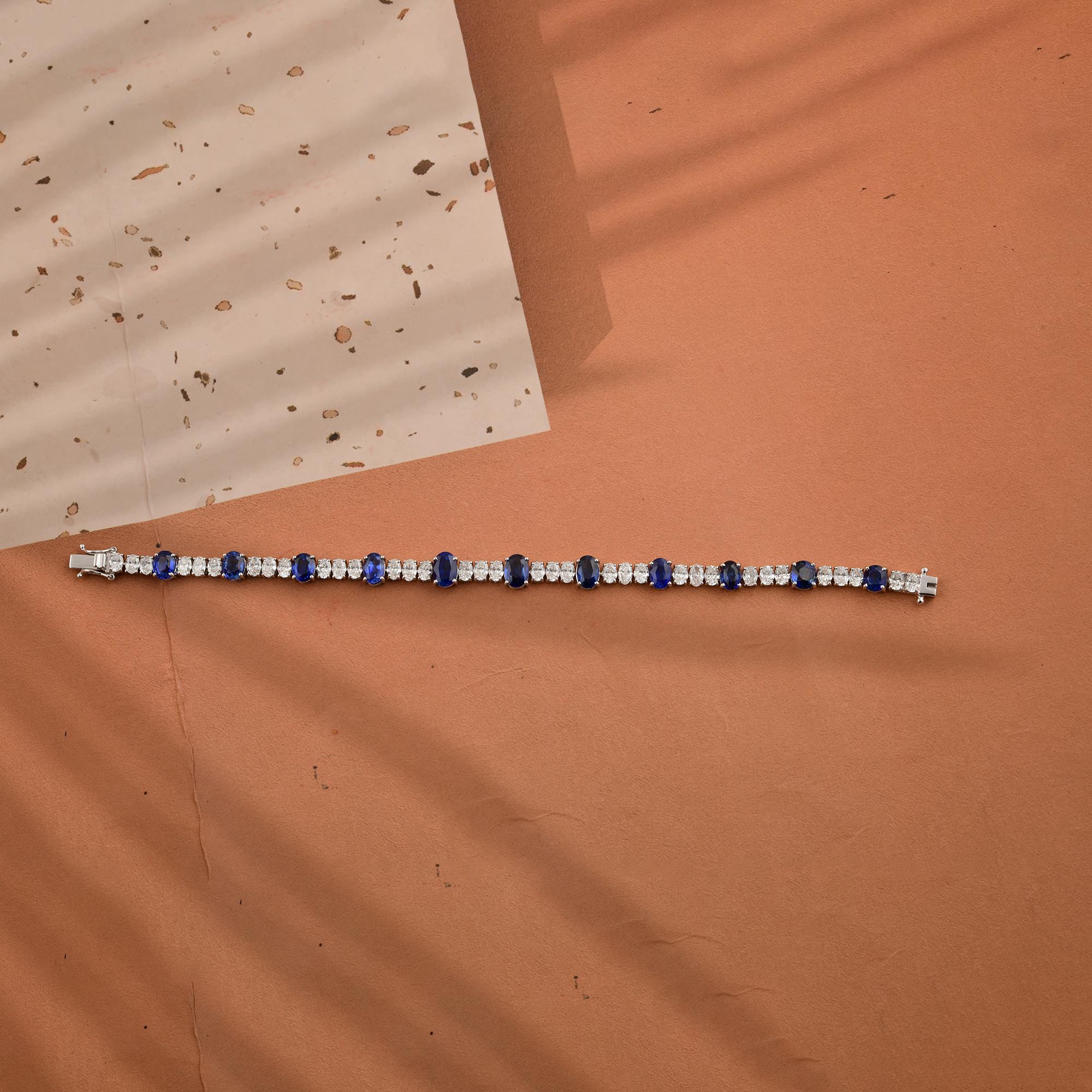 11,41Kt Natürlicher Blauer Saphir 6,49Kt Diamant Armband 18k Weißgold Hochzeit (Ovalschliff) im Angebot