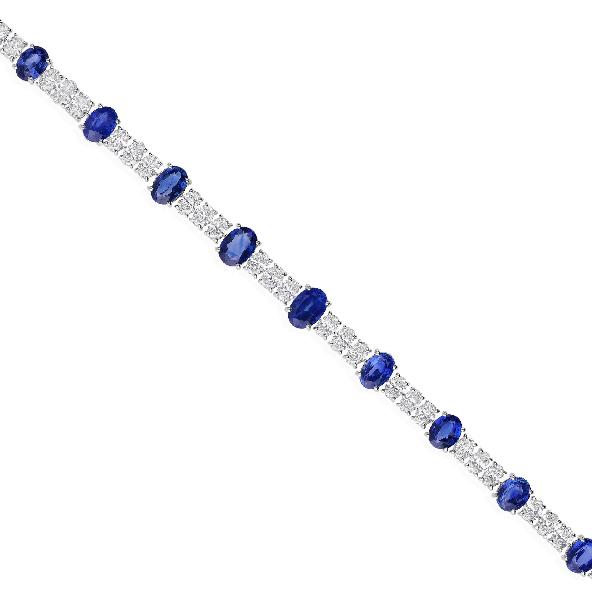 11,41Kt Natürlicher Blauer Saphir 6,49Kt Diamant Armband 18k Weißgold Hochzeit Damen im Angebot