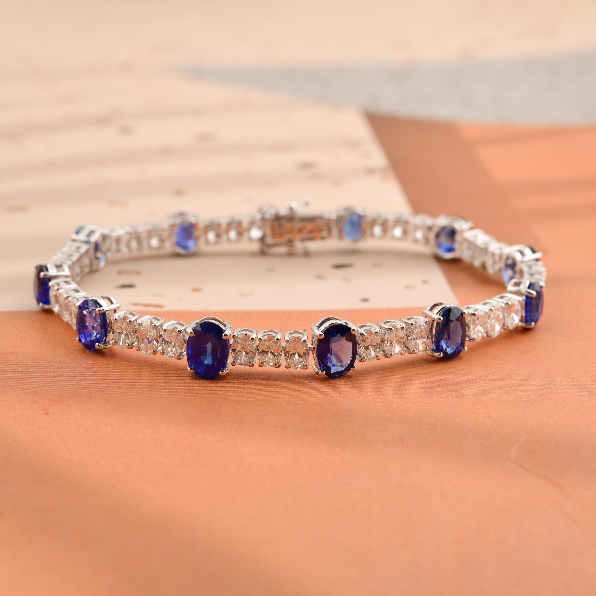 11,41Kt Natürlicher Blauer Saphir 6,49Kt Diamant Armband 18k Weißgold Hochzeit im Angebot 1
