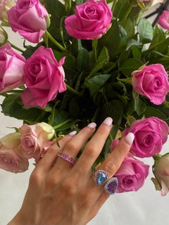 11.42 Carat Blue Topaz Amethyst 18 Karat White Gold Ring