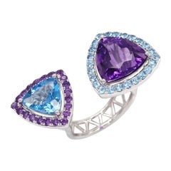 11.42 Carat Blue Topaz Amethyst 18 Karat White Gold Ring