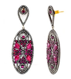11.42 Carat Diamond and Ruby Drop Earrings in Victorian Style