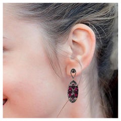 11,42 Karat Diamant- und Rubin-Tropfen-Ohrringe im viktorianischen Stil