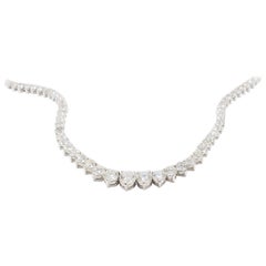 11.42 Carat Diamond Tennis Necklace Tapering 14 Karat White Gold