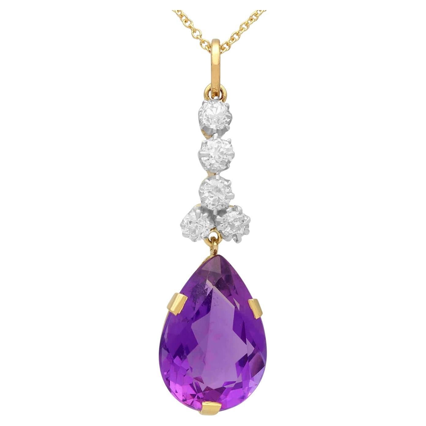 Pendentif en or jaune avec améthyste de 11,43 carats et diamants de 1,45 carat