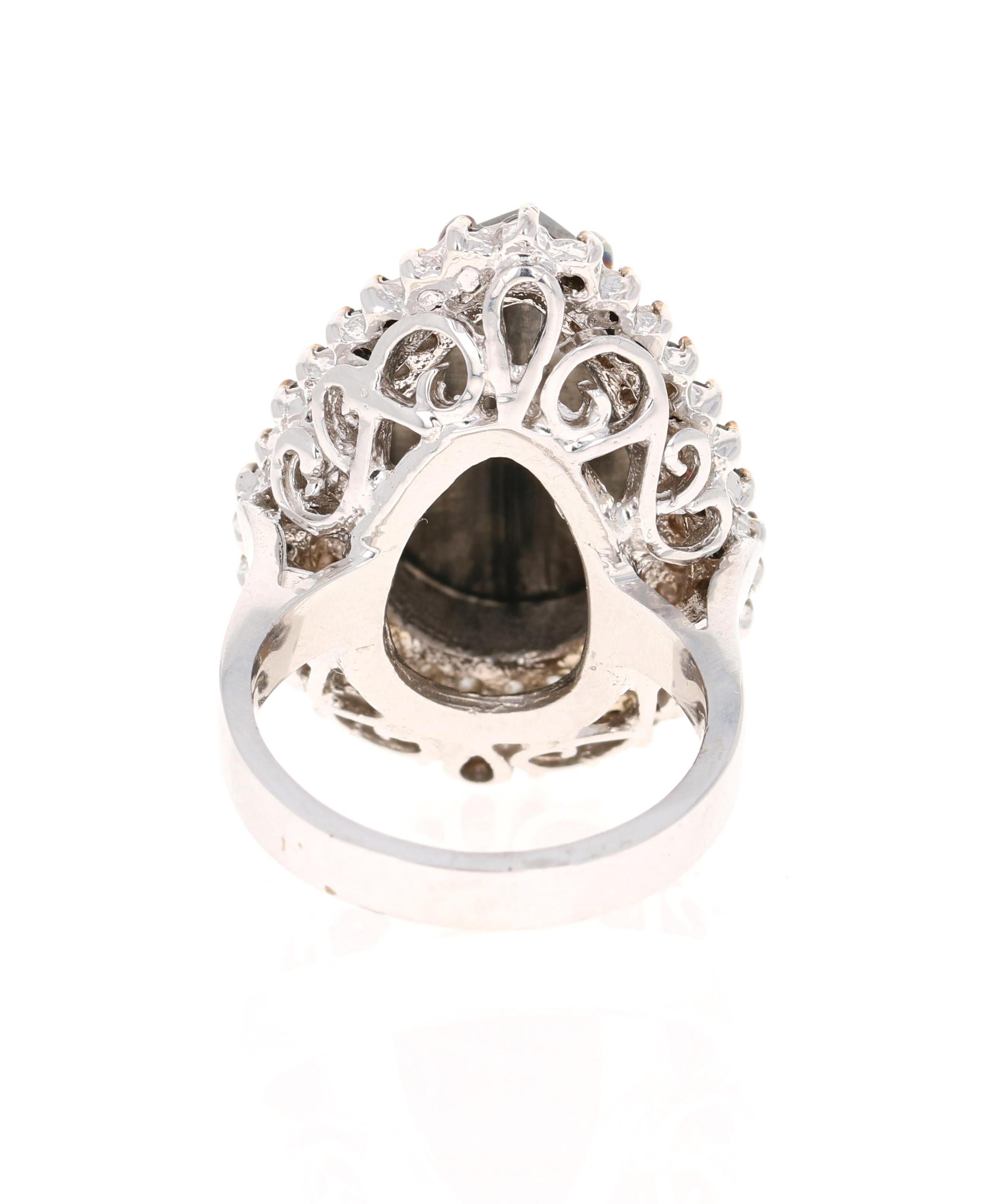 Pear Cut 11.43 Carat Black and White Diamond 18 Karat White Gold Cocktail Ring For Sale