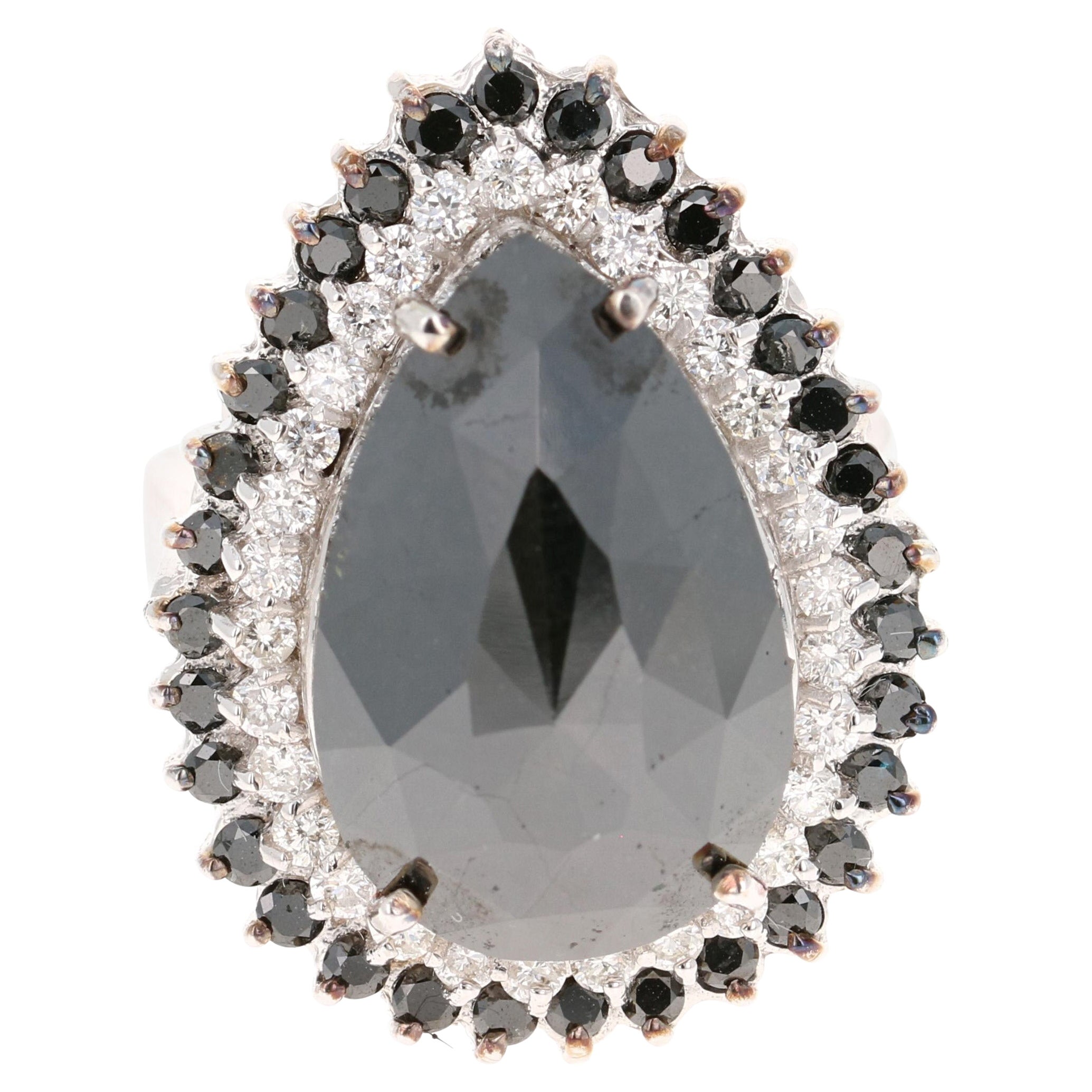 Anello da cocktail con diamante bianco e nero da 11,43 carati in oro bianco da 18 carati