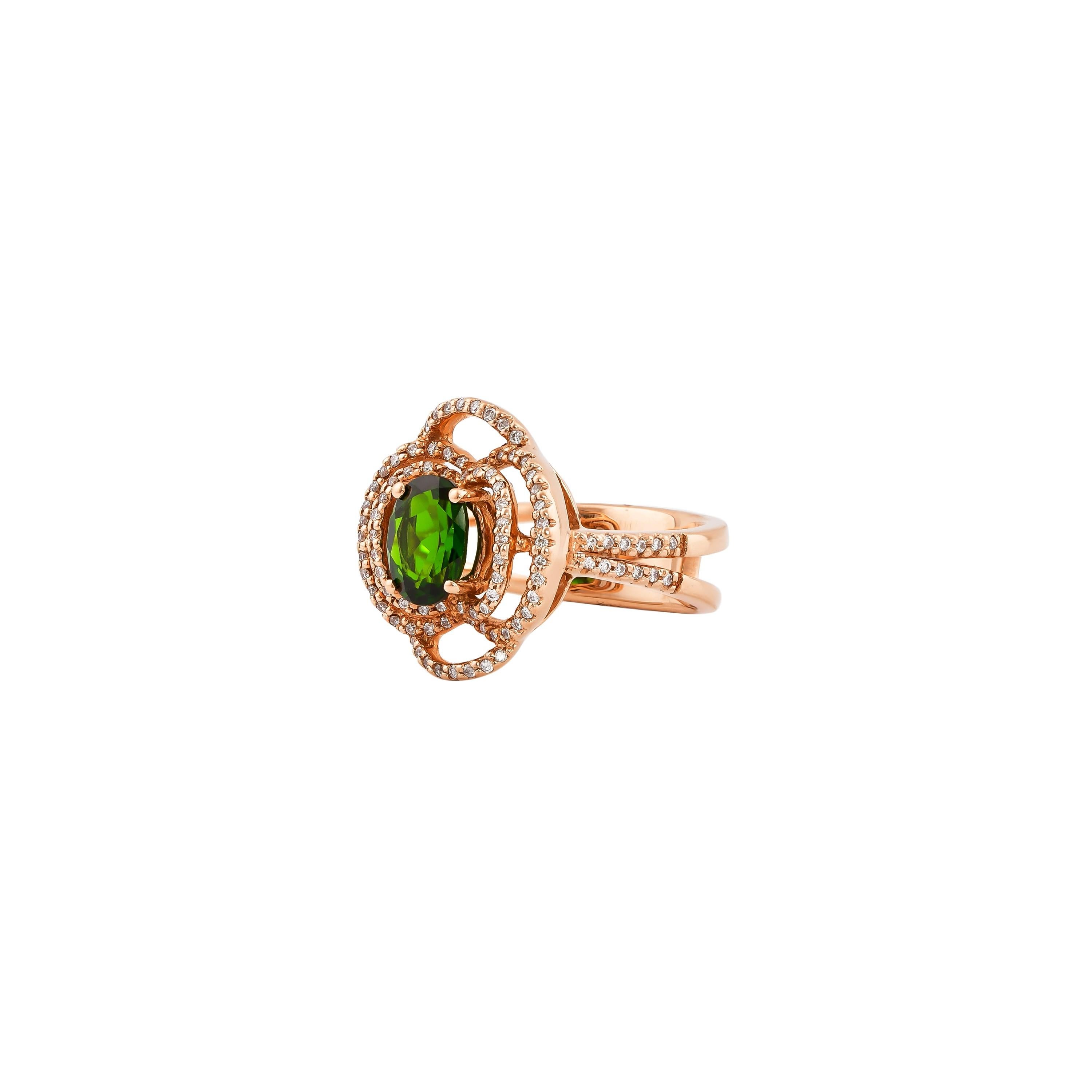 Contemporary 1.143 Carat Chrome Diopside Ring in 14 Karat Rose Gold For Sale