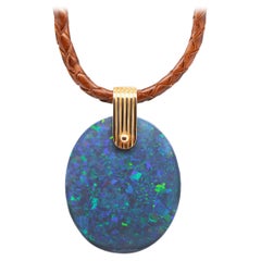 114.32ct Australian Black Opal, 18K Gold and Kangaroo Leather Necklace