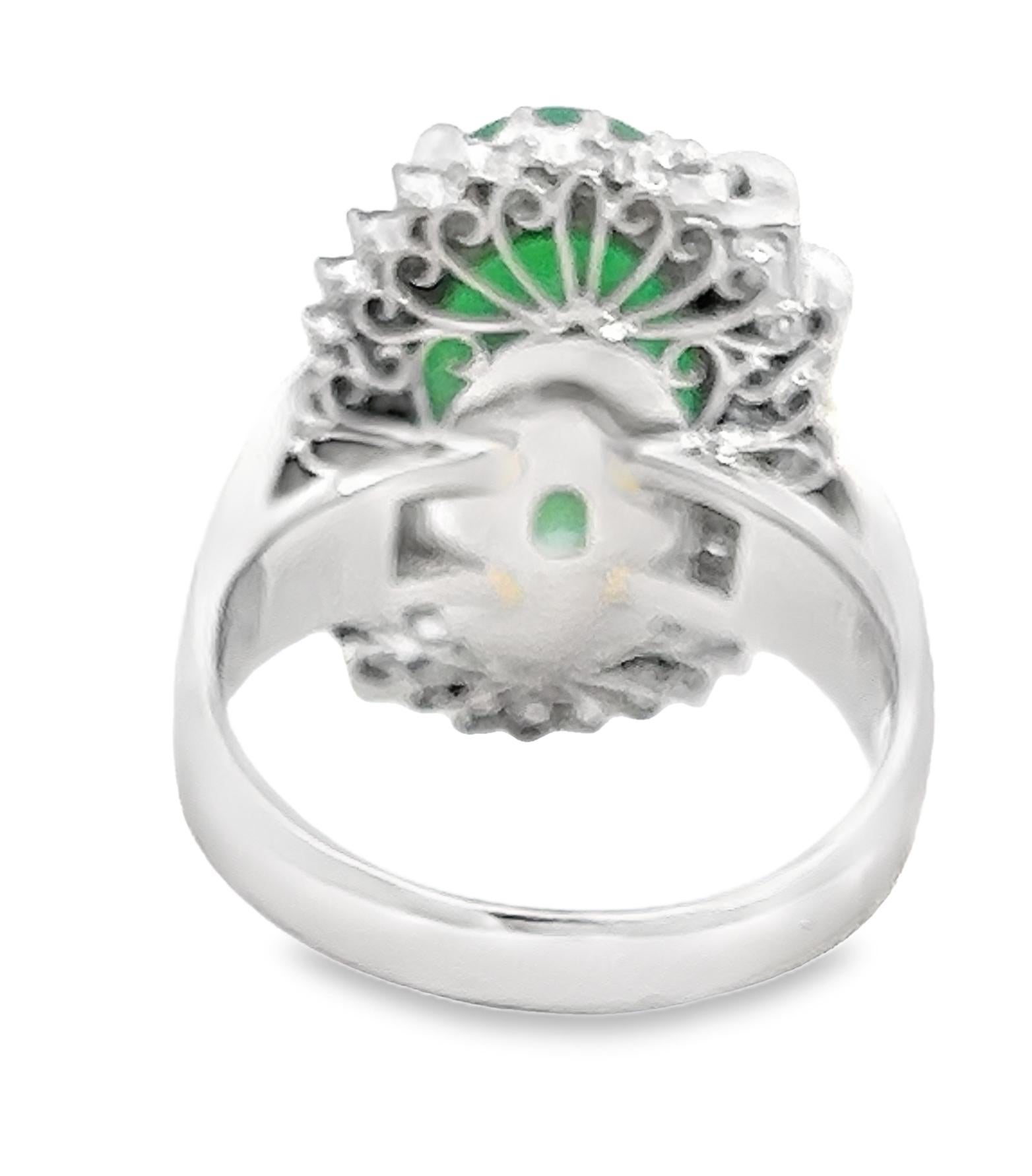 Retro 11.44 Carat Green Jade Cocktail Ring with Diamonds For Sale
