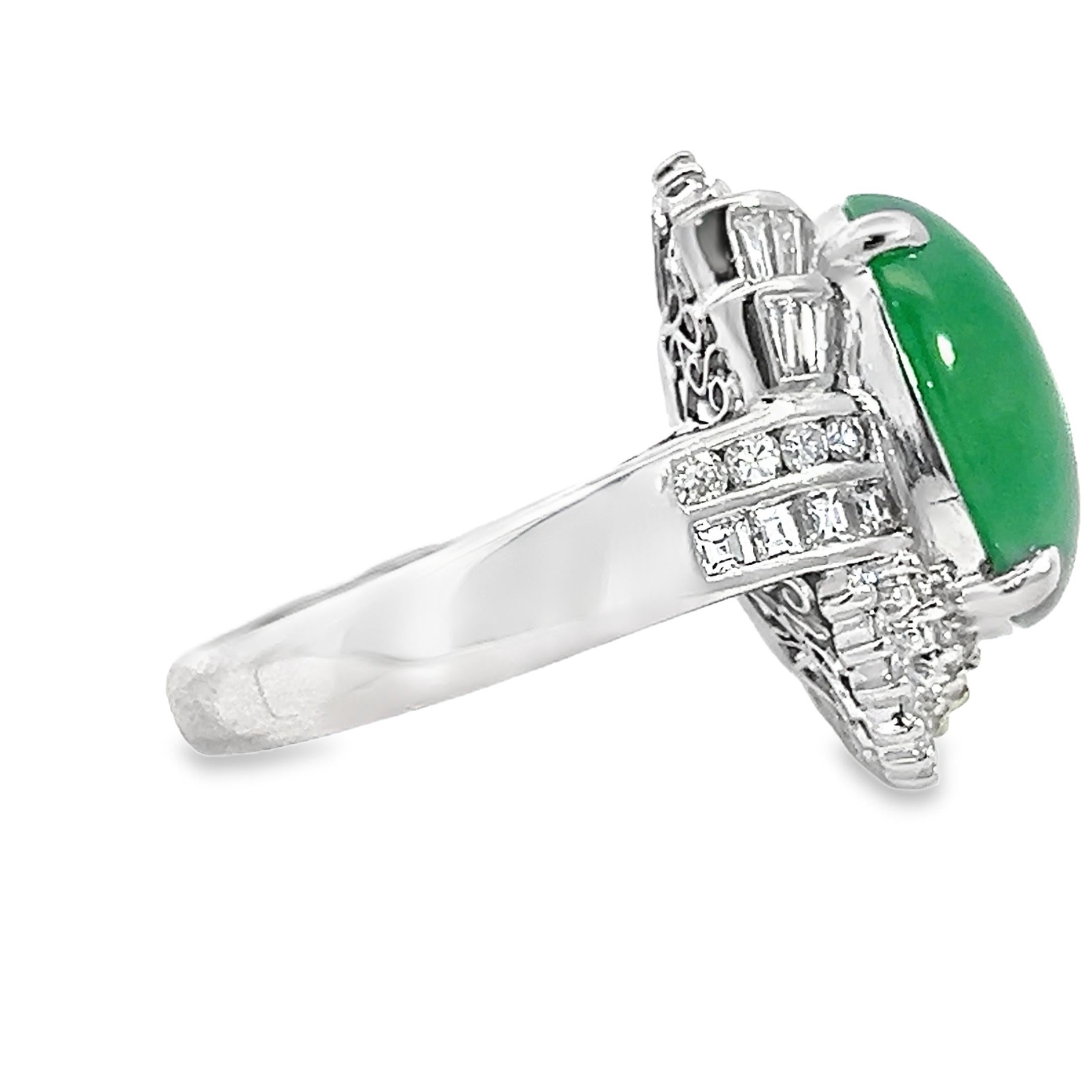 Cabochon 11.44 Carat Green Jade Cocktail Ring with Diamonds For Sale