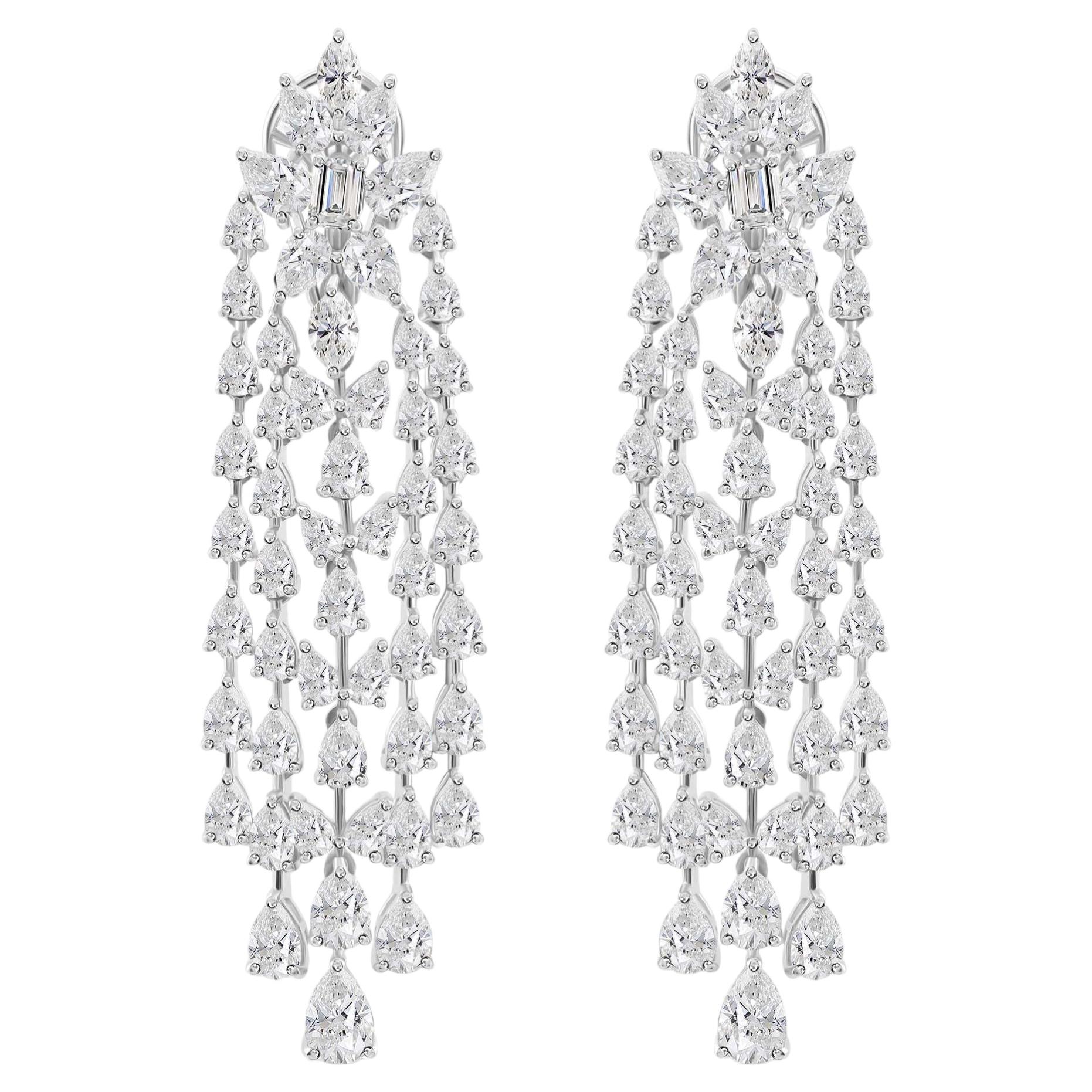 11.44 Carat SI Clarity HI Color Diamond Chandelier Earrings 18 Karat White Gold