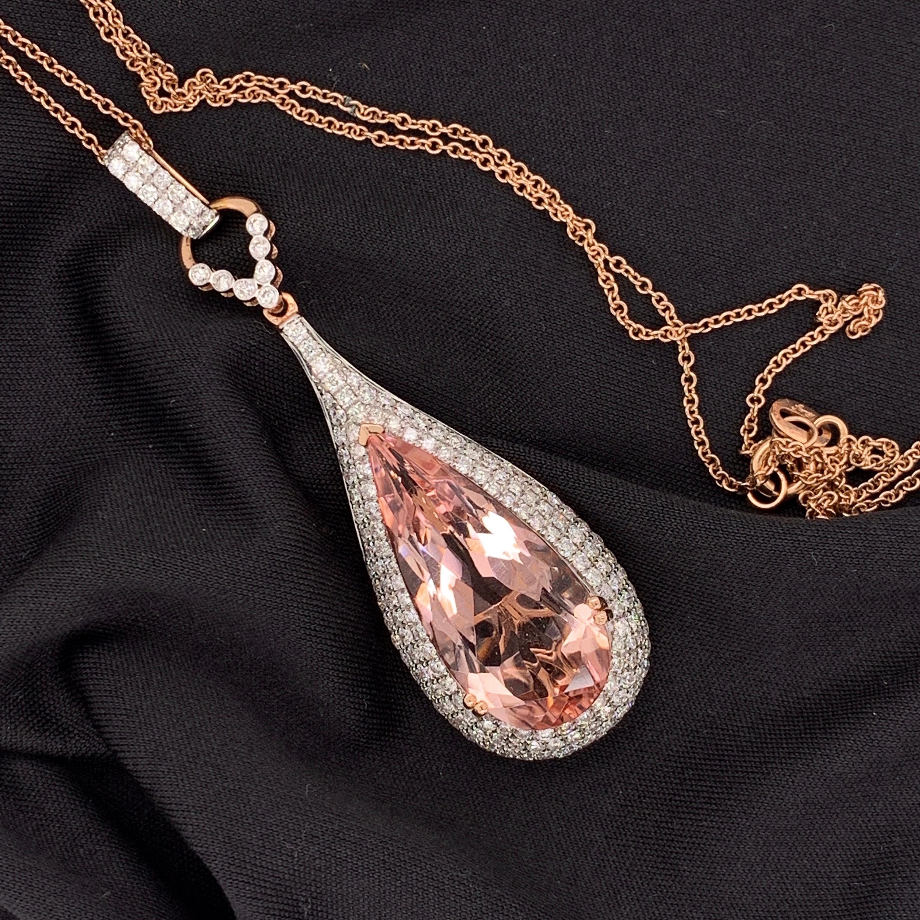 Women's or Men's 11.44 Carat Morganite Pendant Necklace For Sale