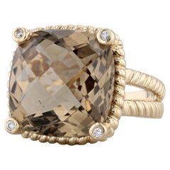 11.44ctw Smoky Quartz Diamond Ring 14k Yellow Gold Size 5.25 Cocktail