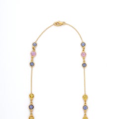 11.45 ct Multi Sapphire Chain Necklace Necklace in 18K Yellow Gold