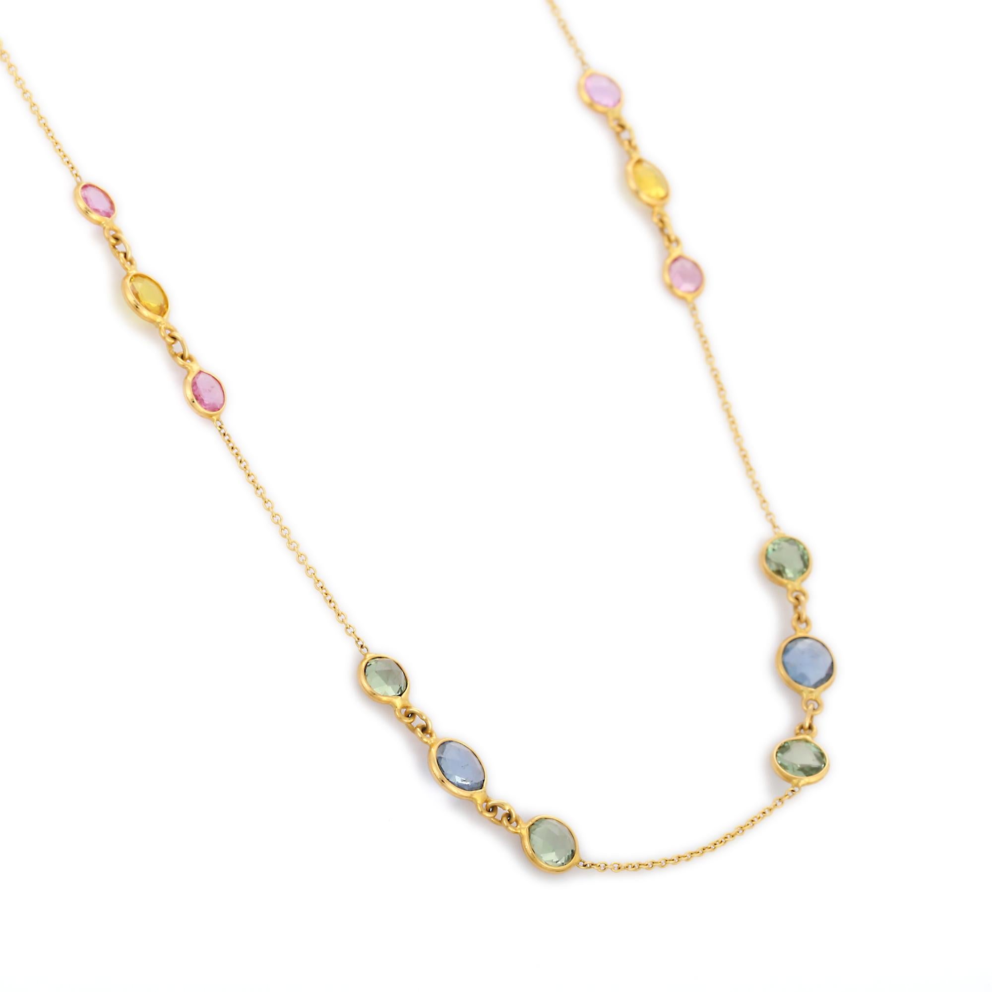 Modern 11.45 ct Multi Sapphire Chain Necklace Enhancer Necklace in 18K Yellow Gold For Sale