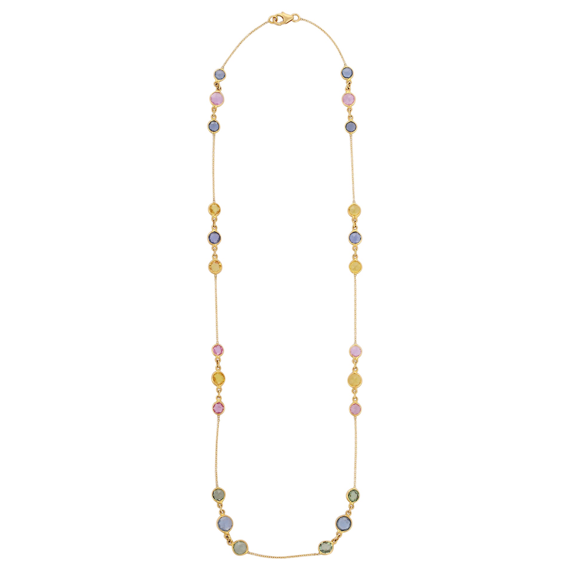 11,45 Karat Multi Saphir Kette Halskette in 18 Karat Gelbgold mit mehreren Saphiren
